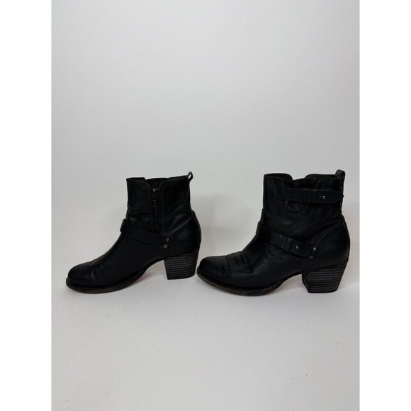 Rag & Bone Women's 38 / 8 Leather Heeled Ankle Boots Western Moto Black - Picture 5 of 11